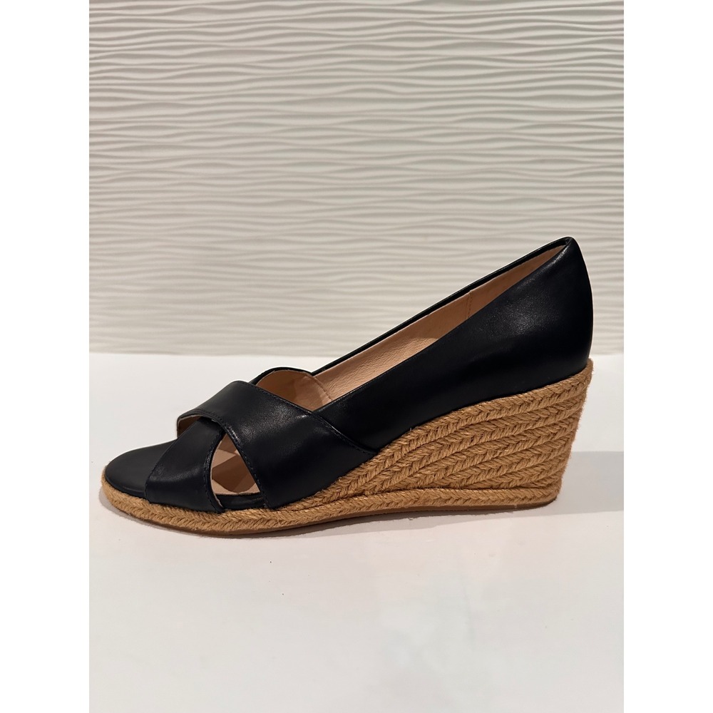 Jack Rogers Espadrille Wedge Sandals Womens 7.5M Navy Blue Leather Crisscross